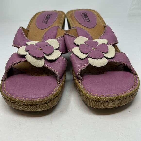 Born Women's Purple & White Leather Wedge Mule Slide Sandals Size 38 (8) - Picture 5 of 15